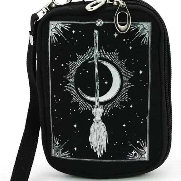 comeco Handbags - Witches Wristlet.  Canvas. Witchy gothic broom and moon NWT​